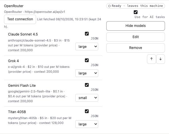 A provider's models and prices