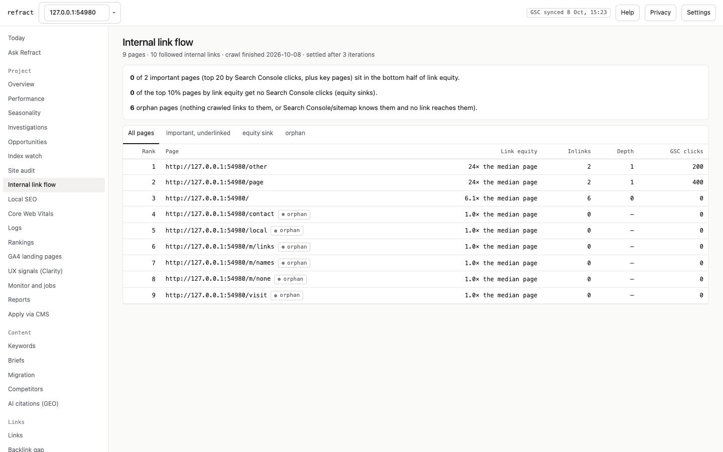 Internal link flow