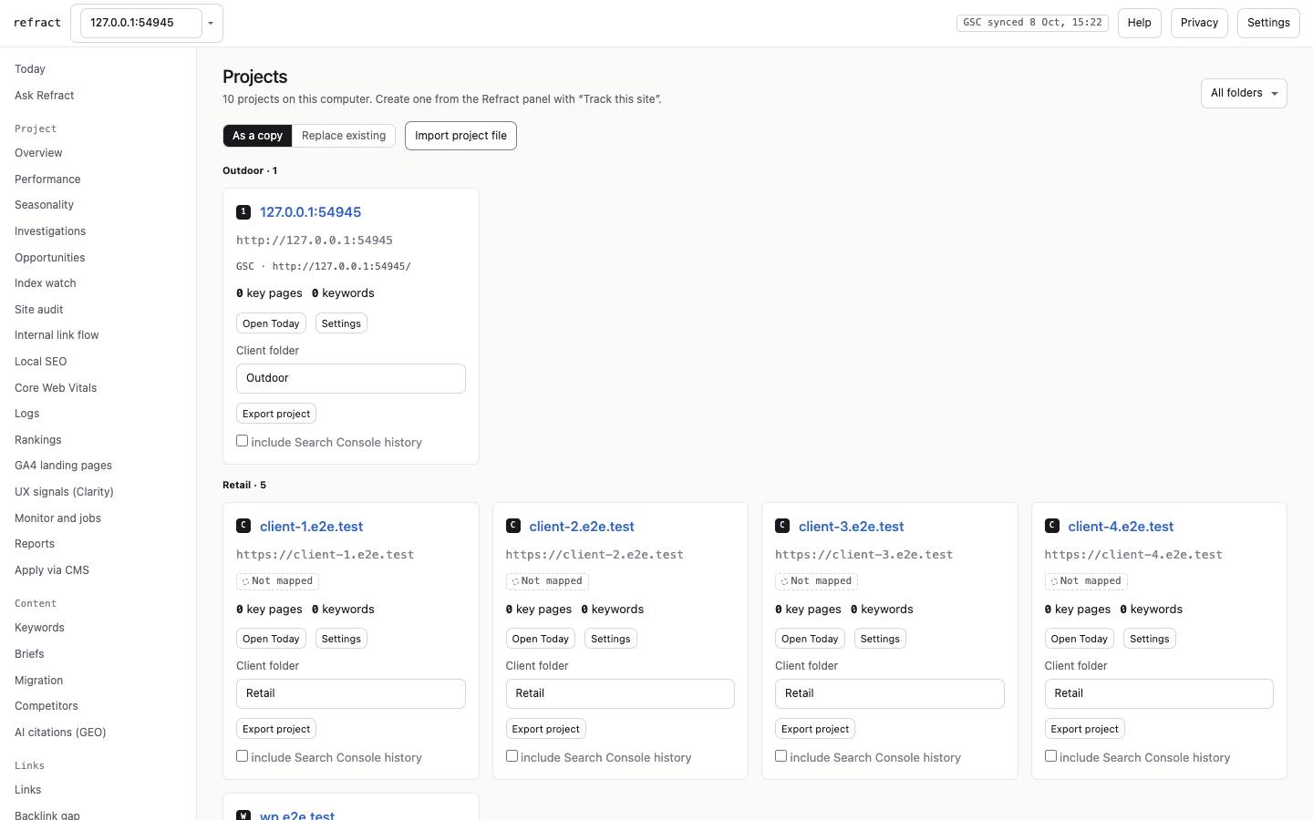 Projects in client folders