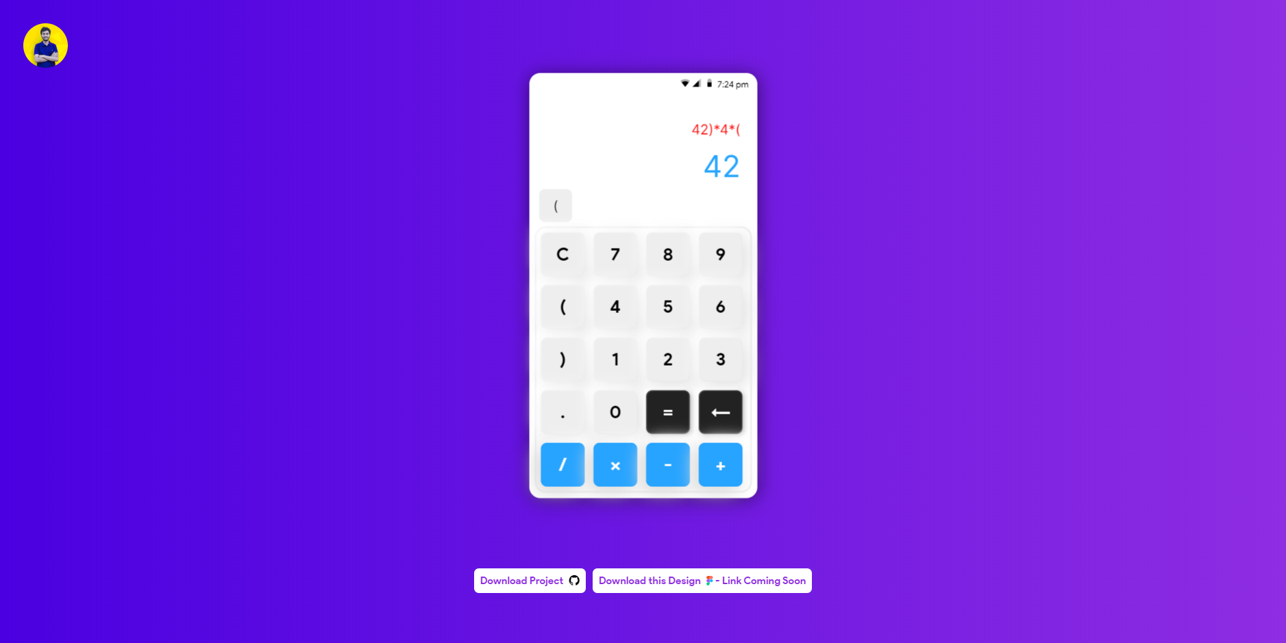 Neomorphic calculator screenshot