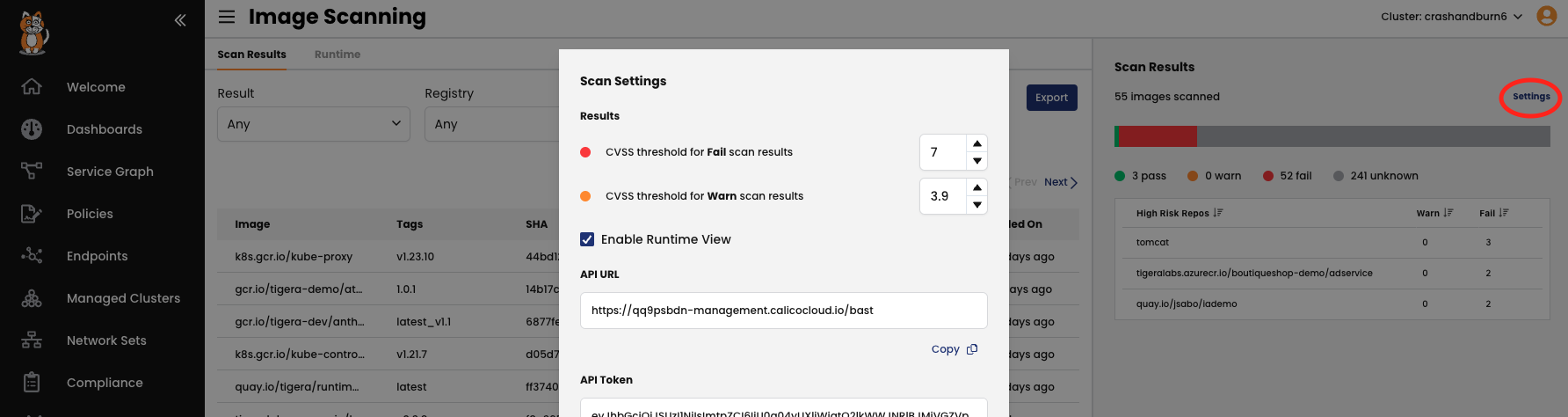 Scan Settings screen