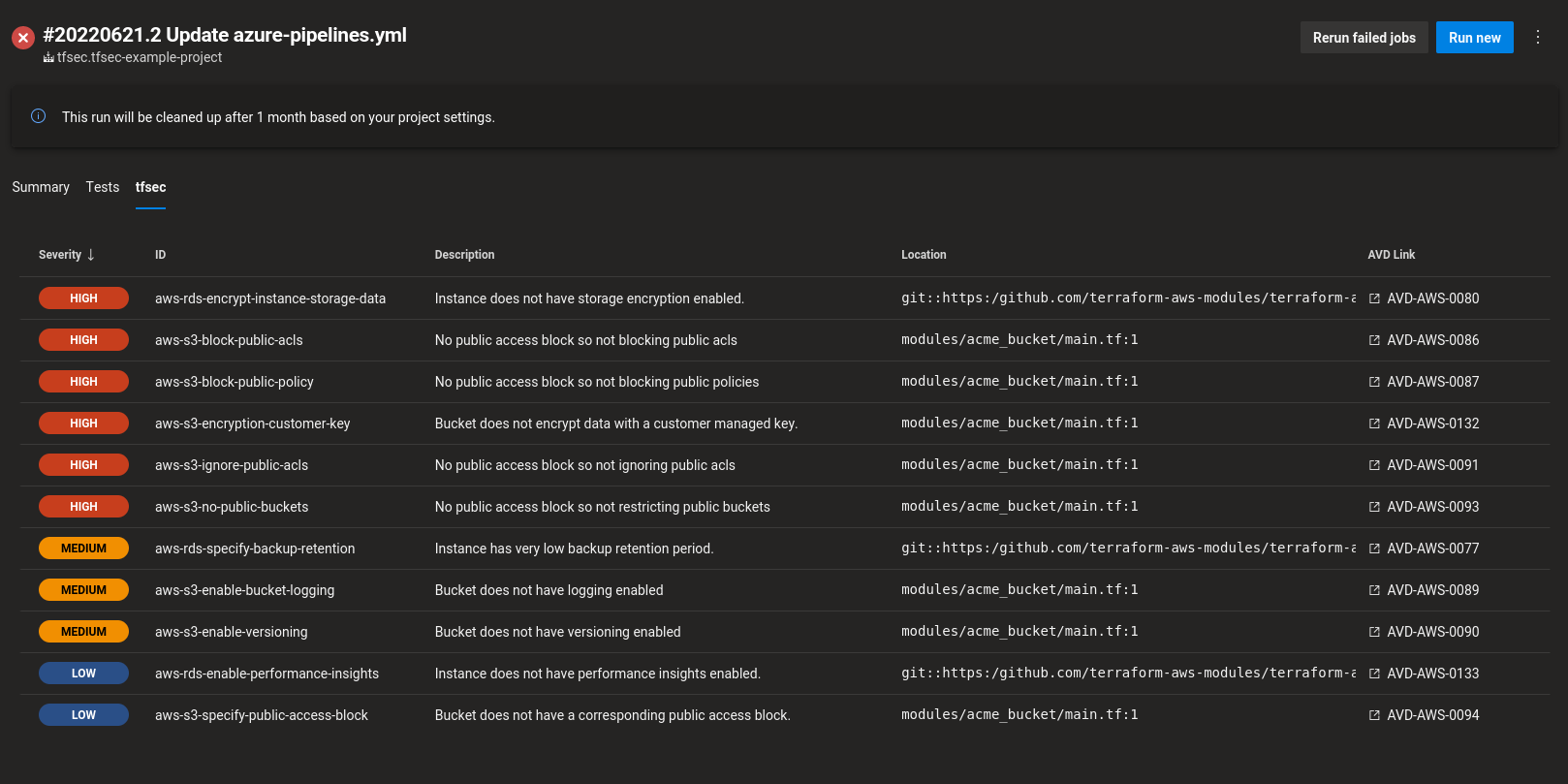 Screenshot showing the tfsec extension in the Azure Devops UI