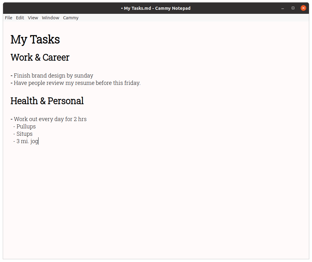 Cammy Editor Screenshot - Task List Example (Light Theme)