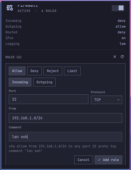 the add-rule form
