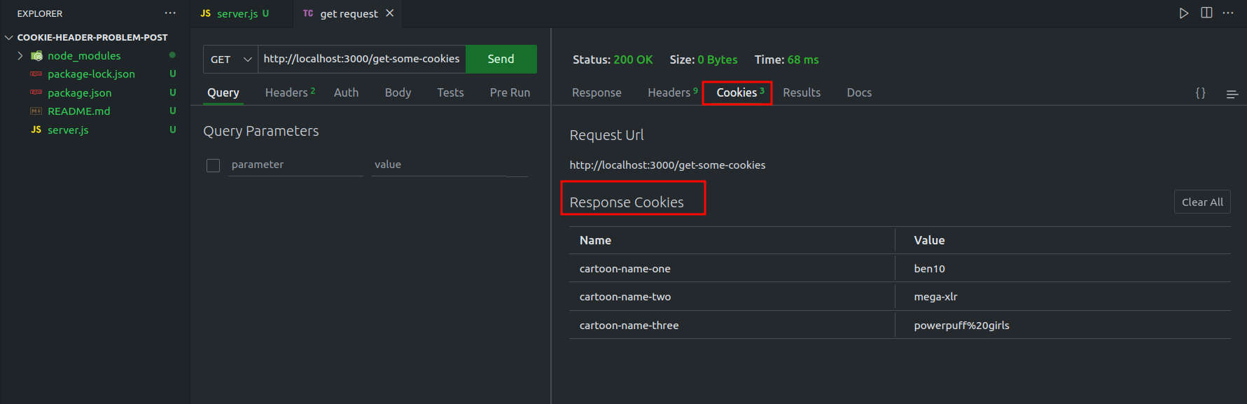 Sending request and getting cookies