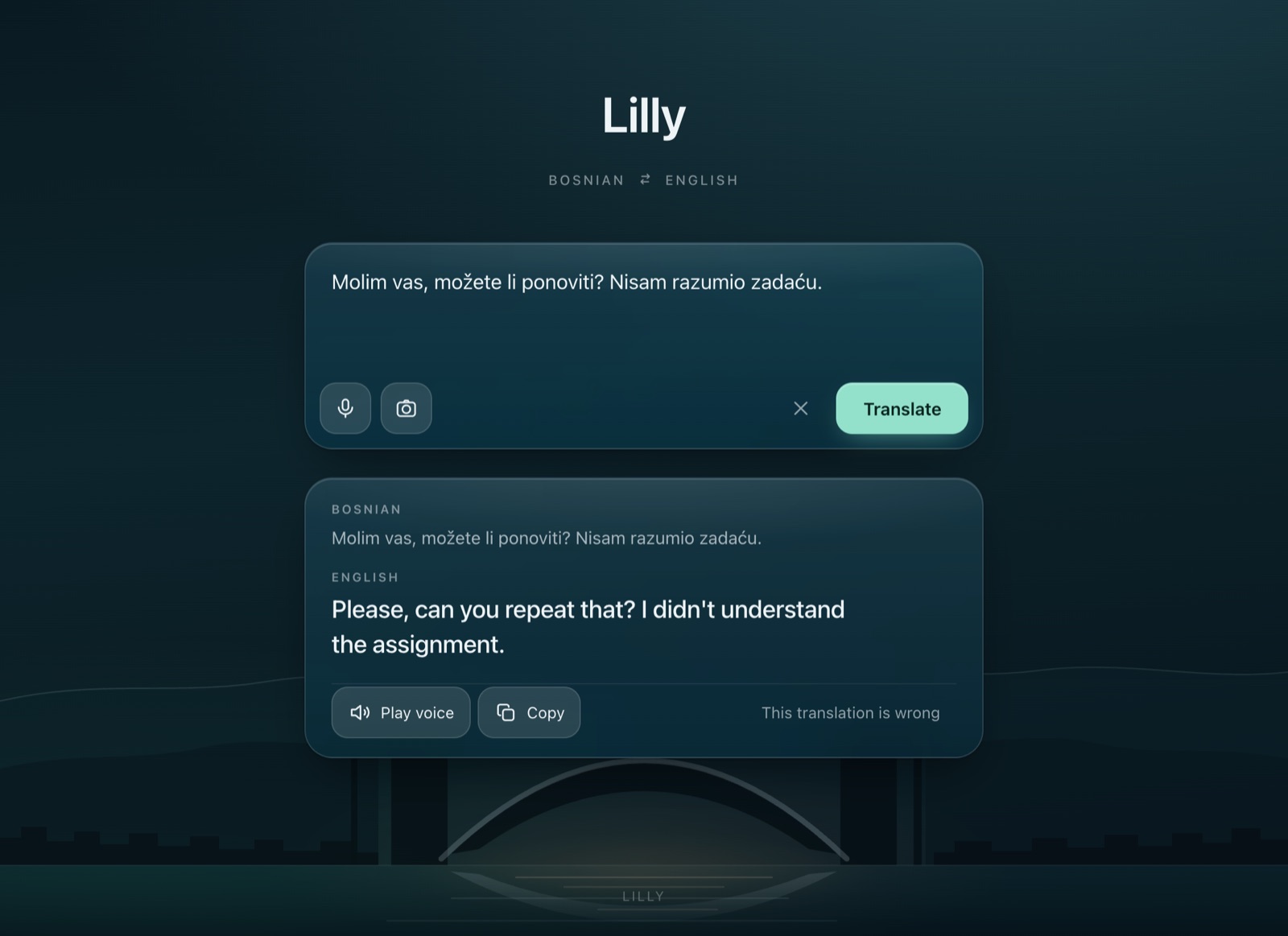 Lilly translating a Bosnian sentence into English