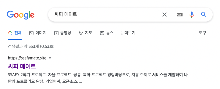 '싸피 메이트' 구글 검색 모습
