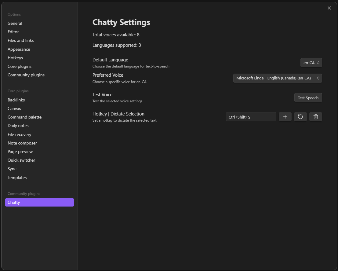 Chatty Settings
