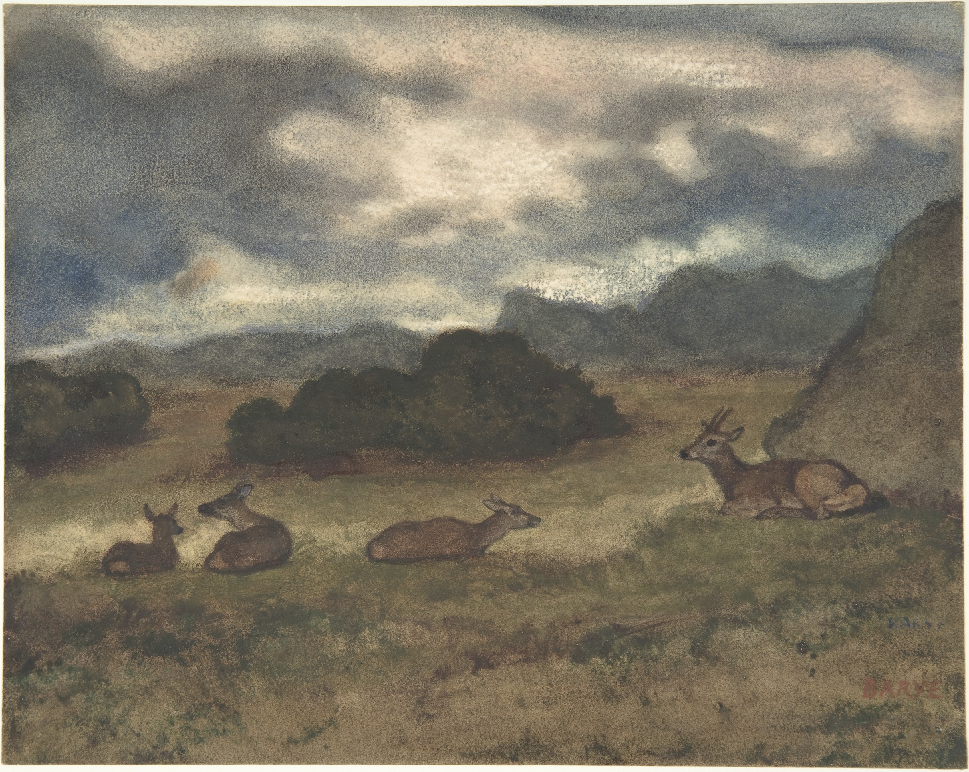 Antoine-Louis Barye - Deer in Landscape (1810-75)