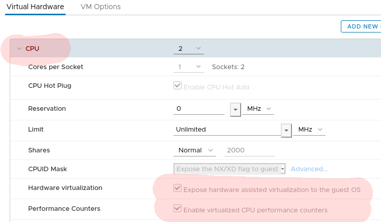 settings vmware-vm