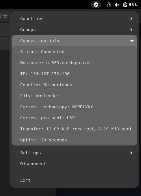 Linux tray app for NordVPN