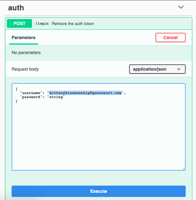 login with email into username in json payload