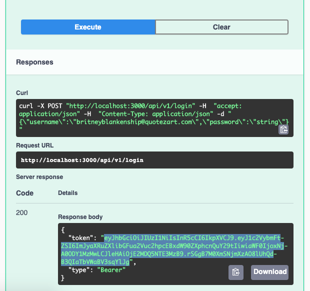 copy the value inside token in json response