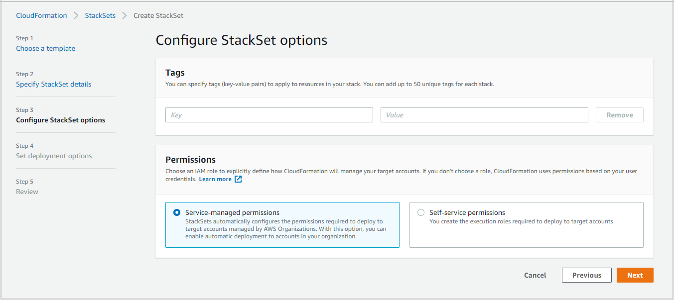 Figure 5: CloudFormation -- Configure StackSet options