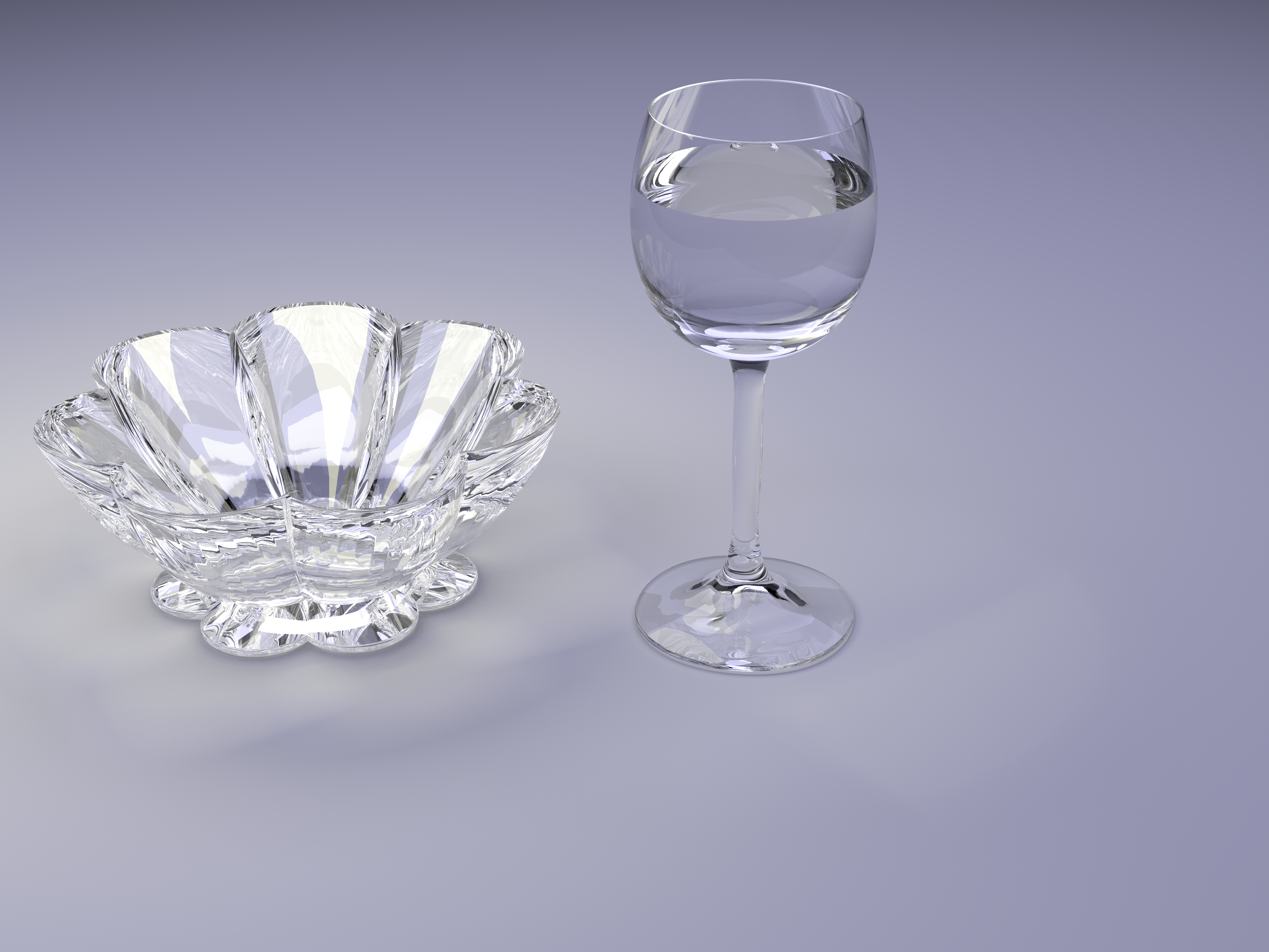 Diamond Bowl and Glass with multiple soft lighting