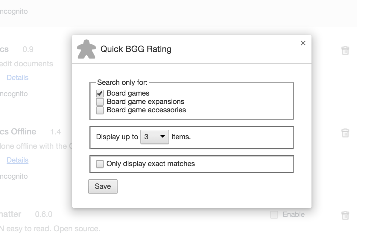 Quick BGG Rating - Options