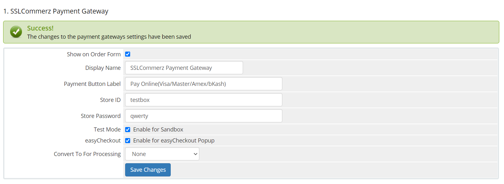 Payments Menu