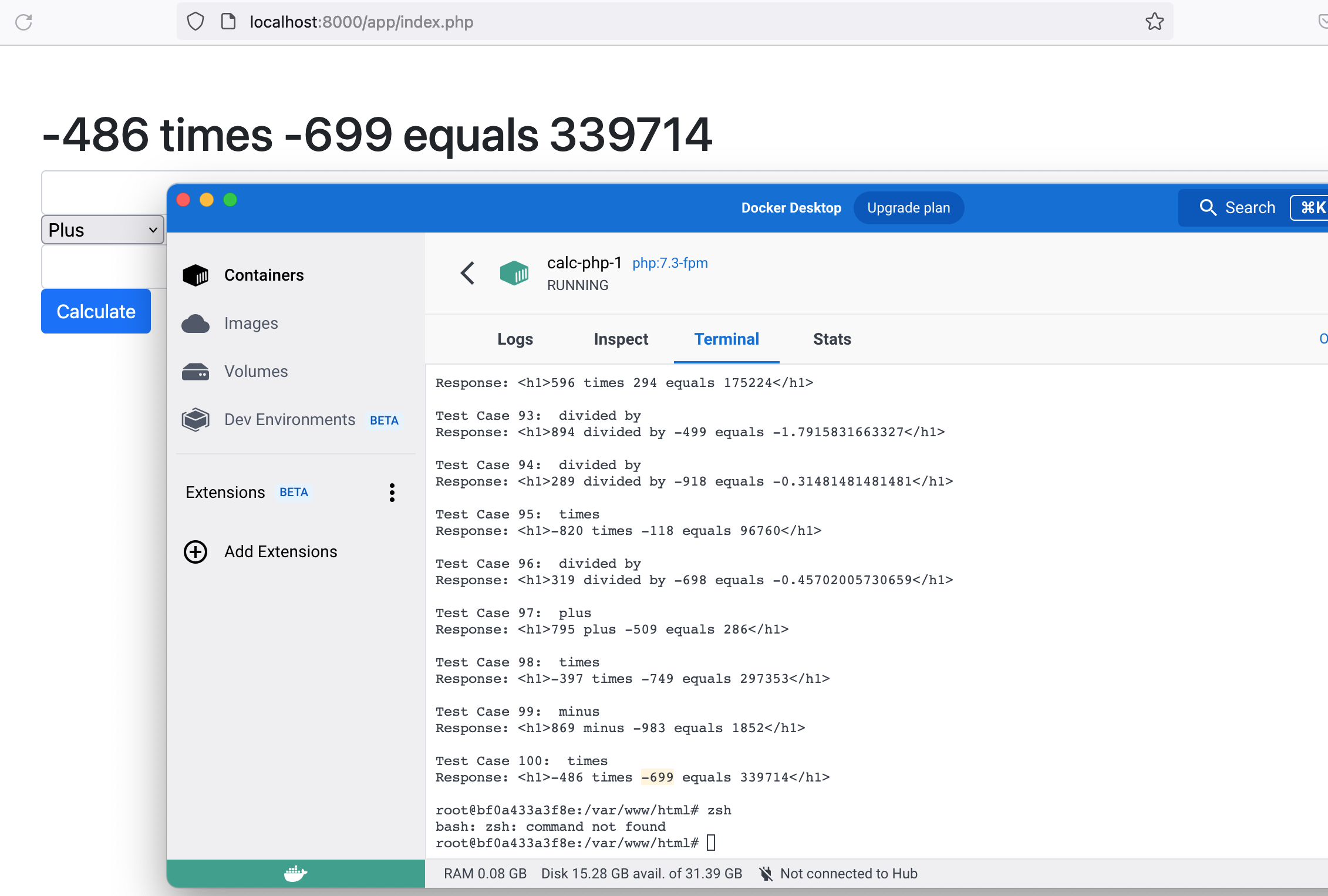 See fuzz testing in action and compare the results with web ui of the PHP calculator