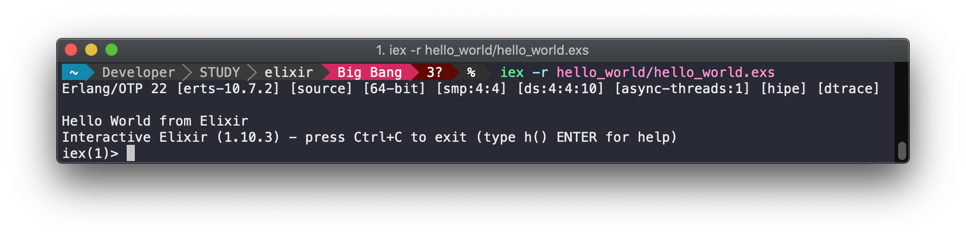 Elixir Hello World - Modo Interativo - Script