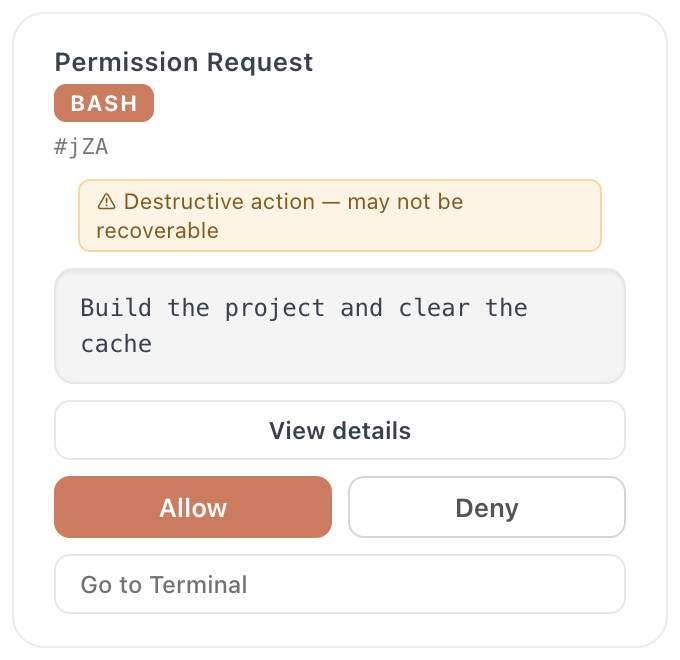 Permission card with a destructive-action warning