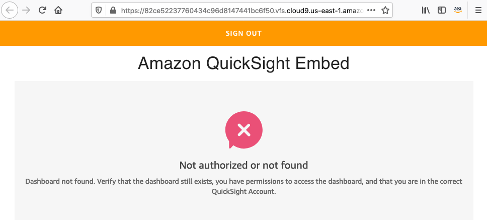 QuickSight Dashboard Not Authorized