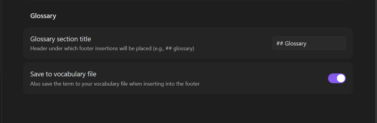 Glossary settings placeholder