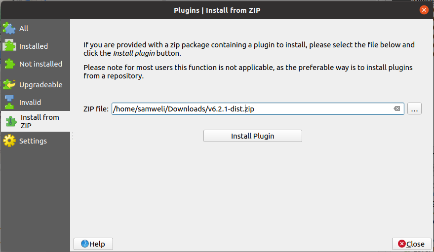 Screenshot for install from zip option