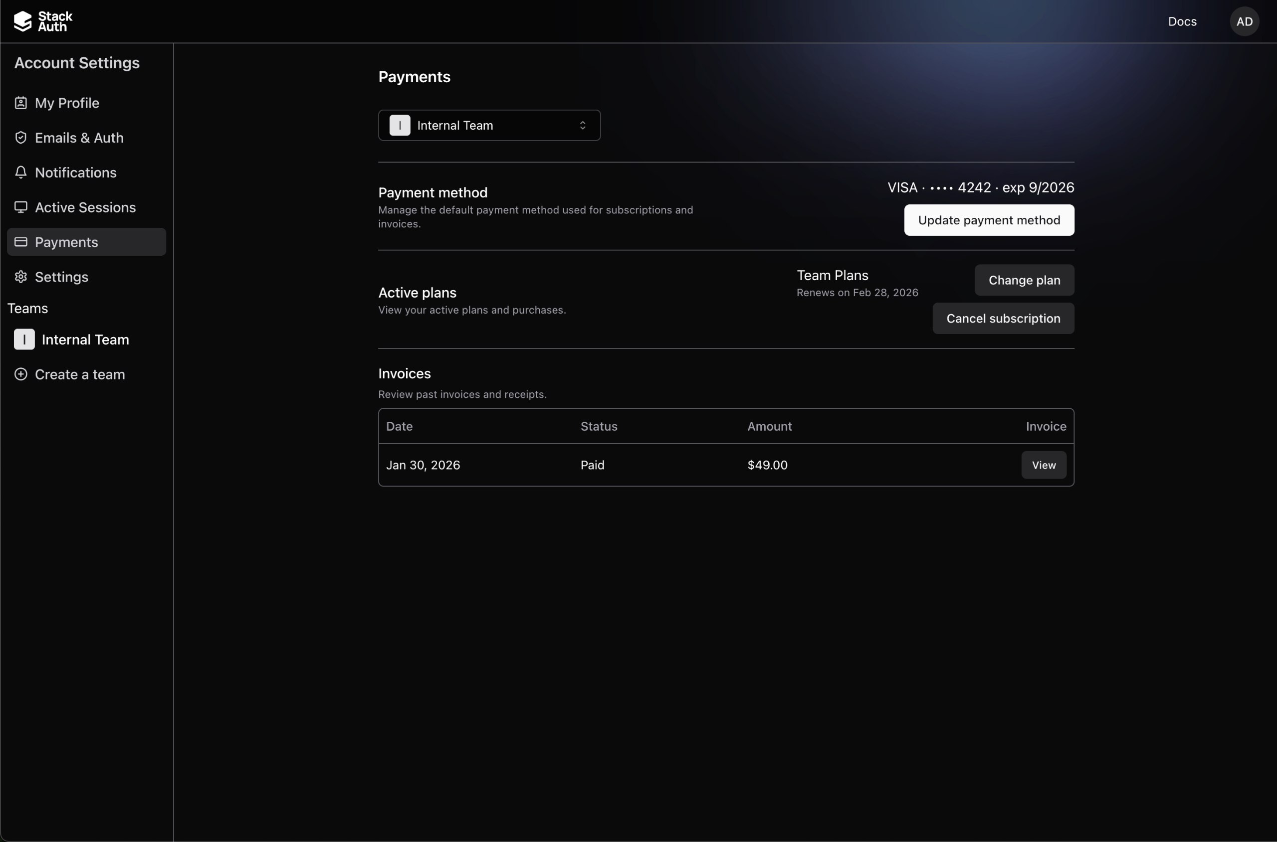 Past Payments Invoices