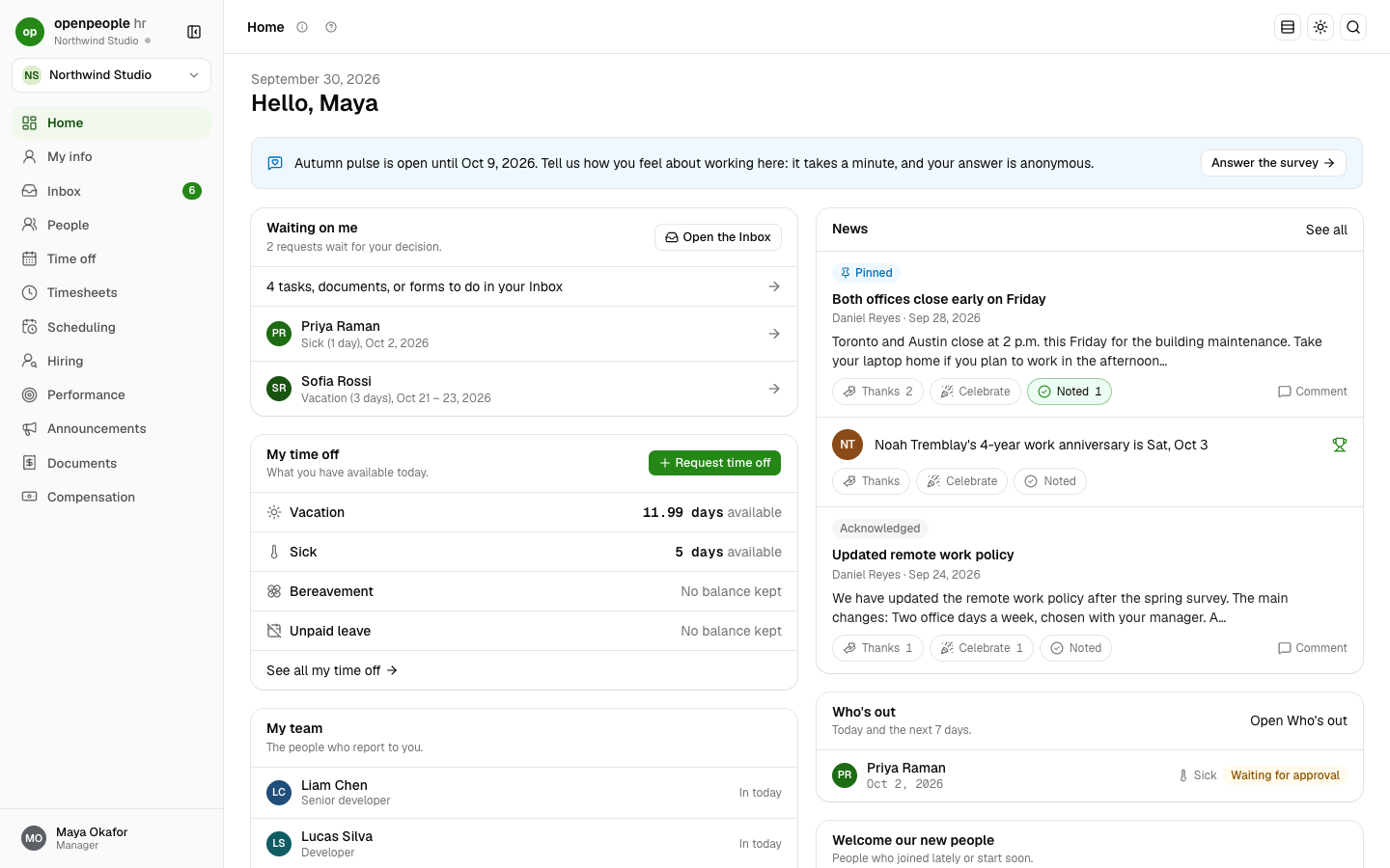 Openpeople HR screenshot