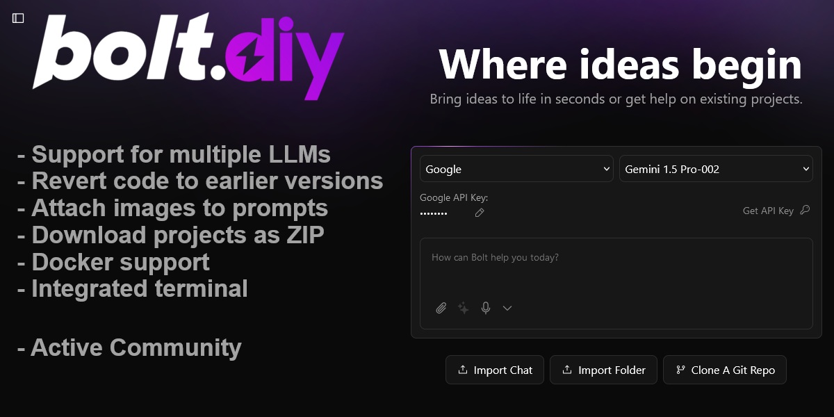 Bolt.new interface layout