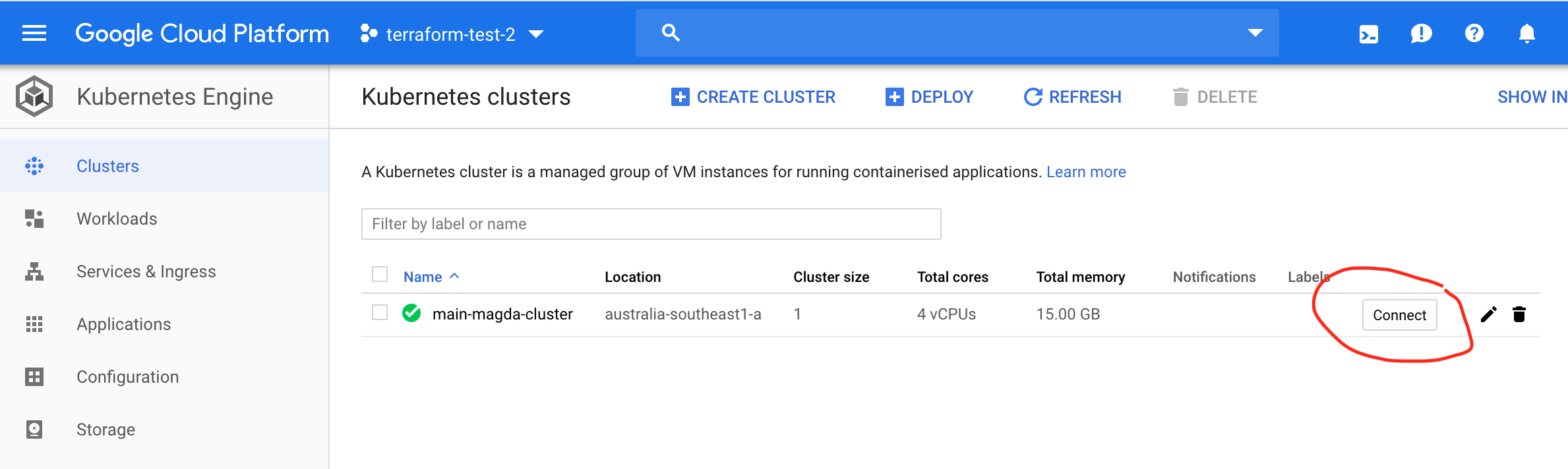 Google Kubernetes Engine Connect Button