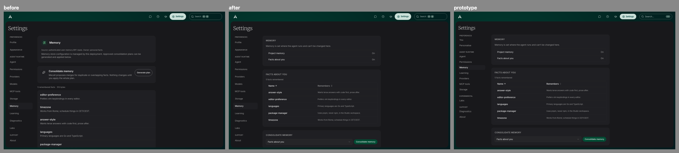 settings memory