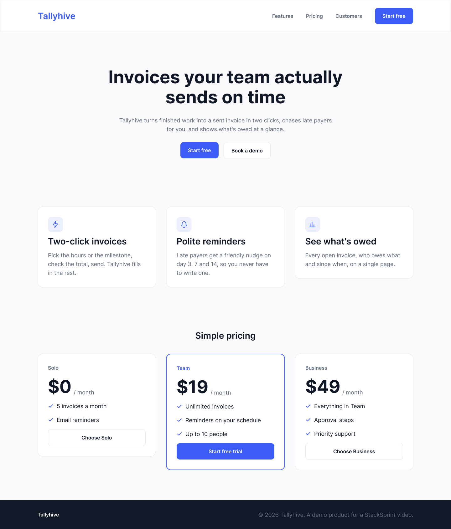The Tallyhive landing-page mock this repo is tested against