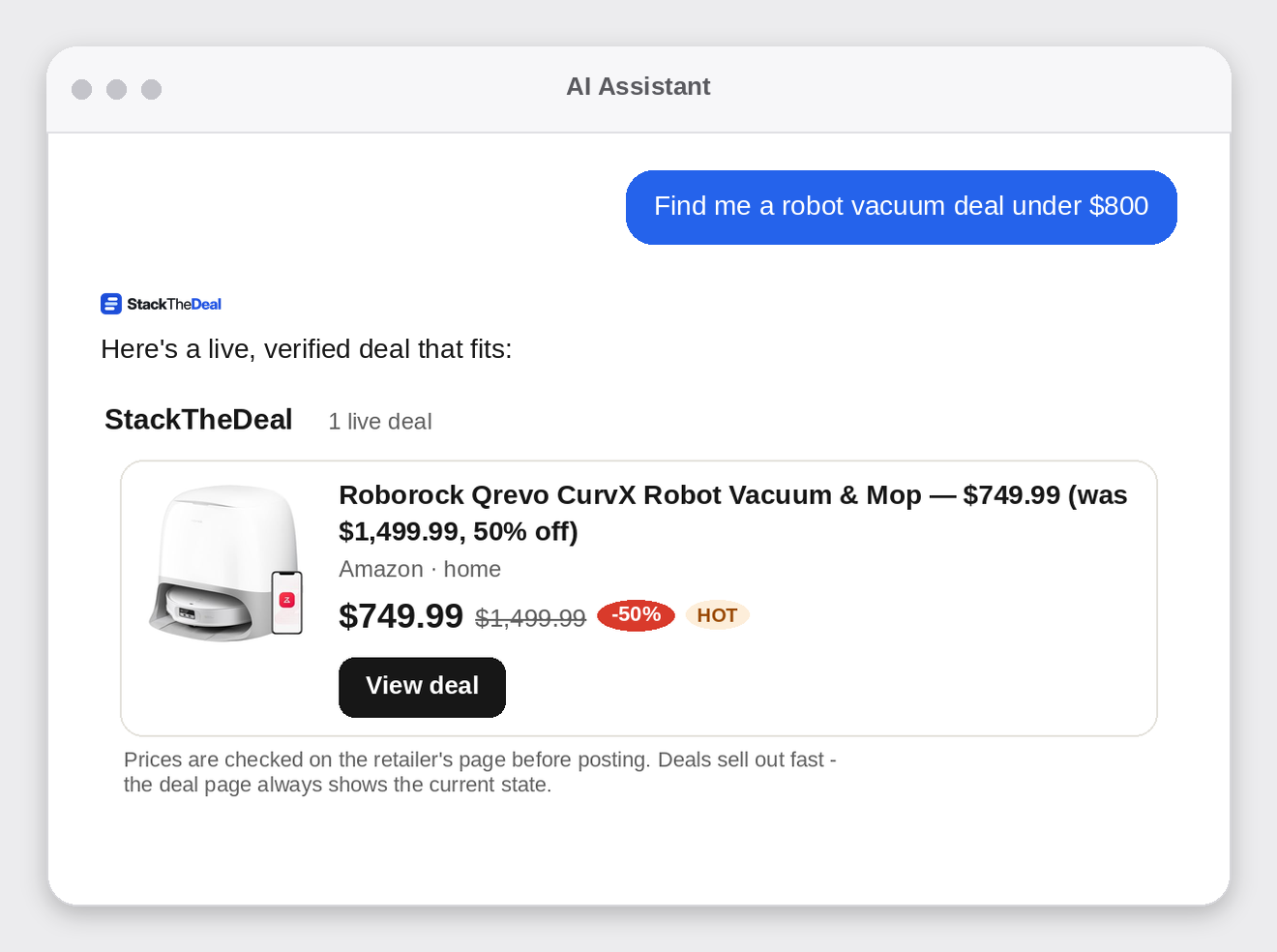 Deal card inside a chat
