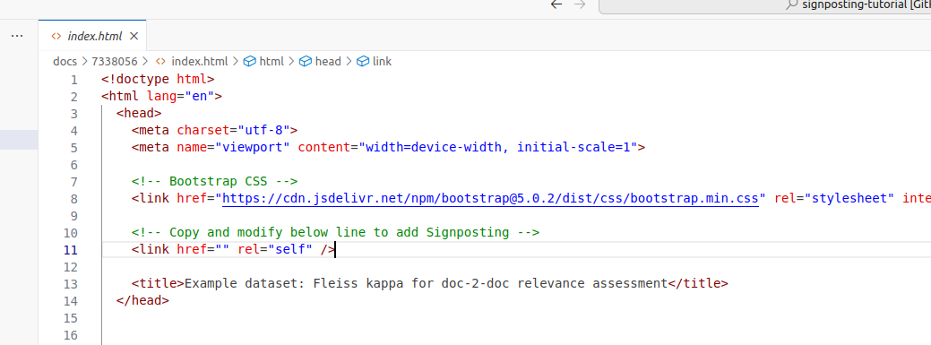 Screenshot from code editor, showing HTML tags