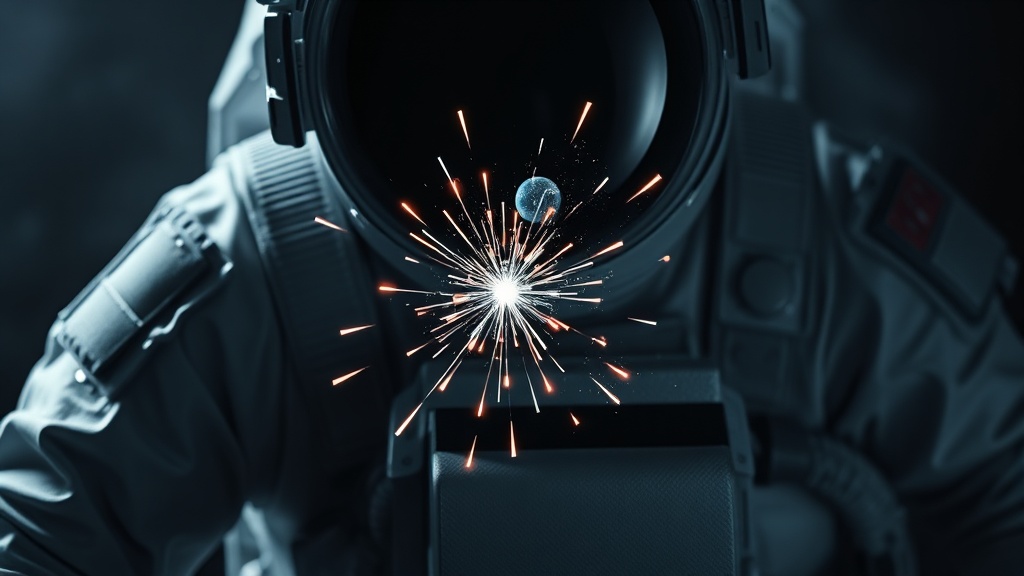 Conceptual illustration showing atomic oxygen interacting with spacesuit fabric.
