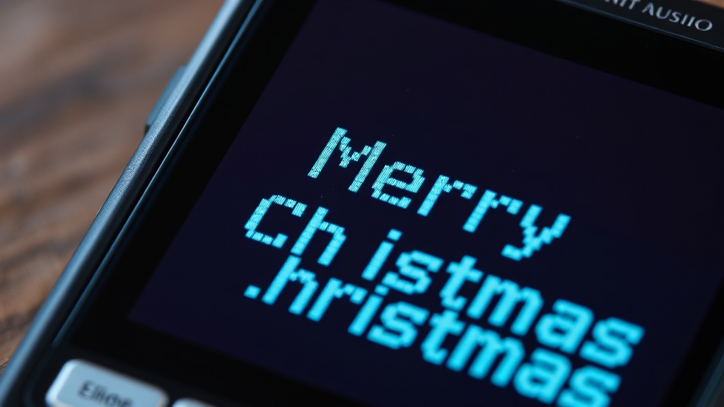 The first SMS 'Merry Christmas' on a vintage mobile screen.