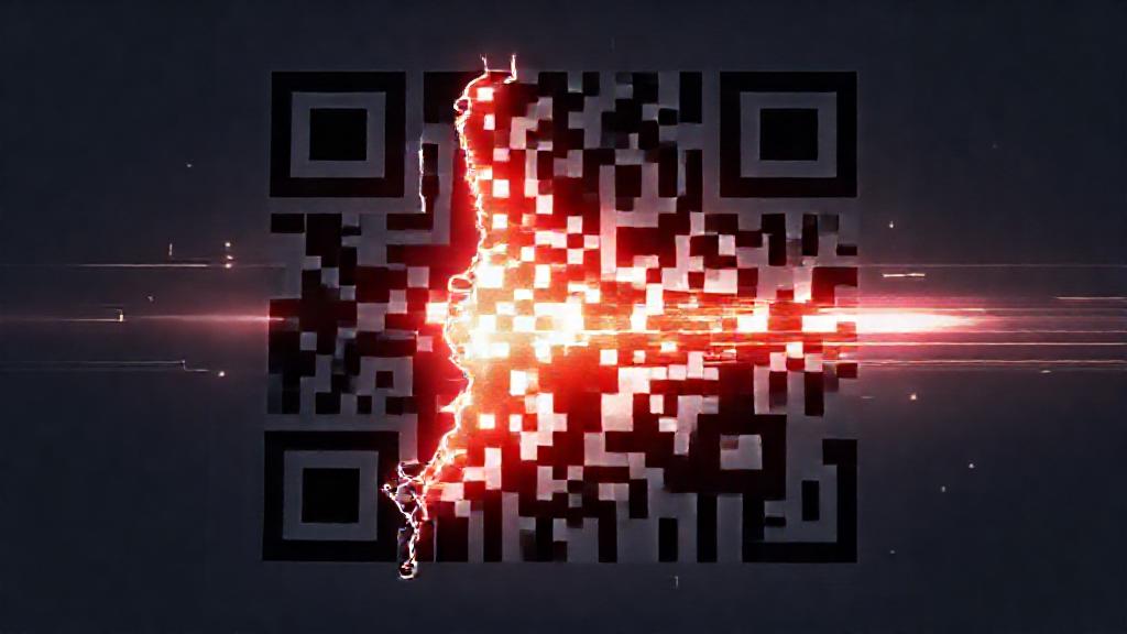 A visualization of QR code error correction, showing a partially damaged code being reconstructed.