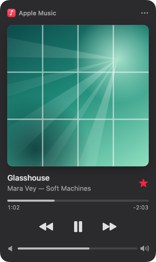 NowBar's Large Artwork layout in dark mode with the favorite star switched on