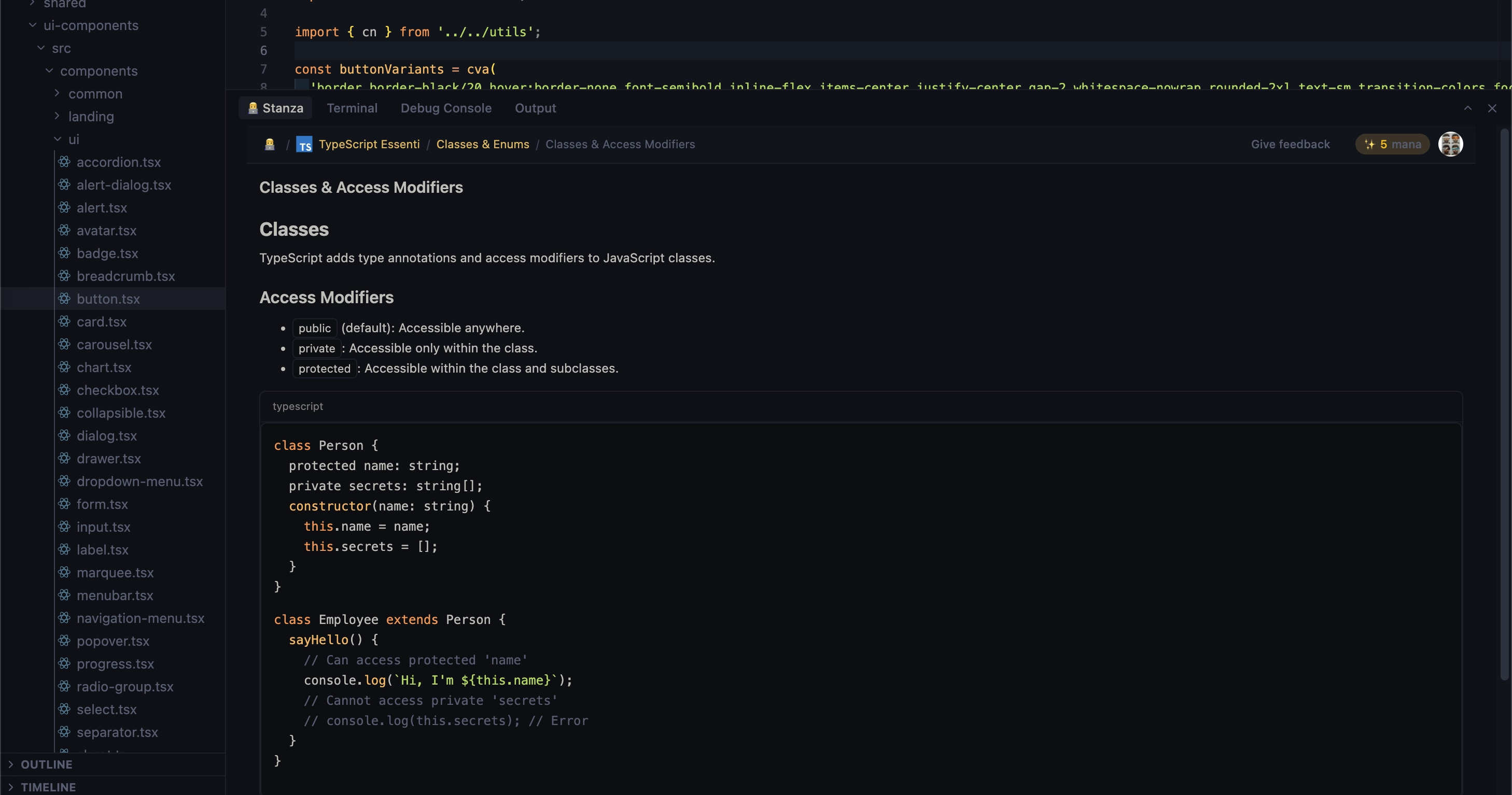 Typescrpipt classes access and modifiers