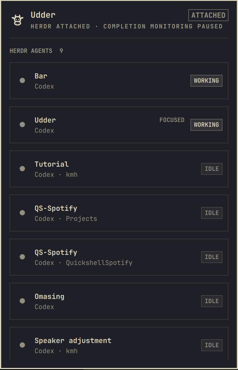 Udder's Quickshell agent overview