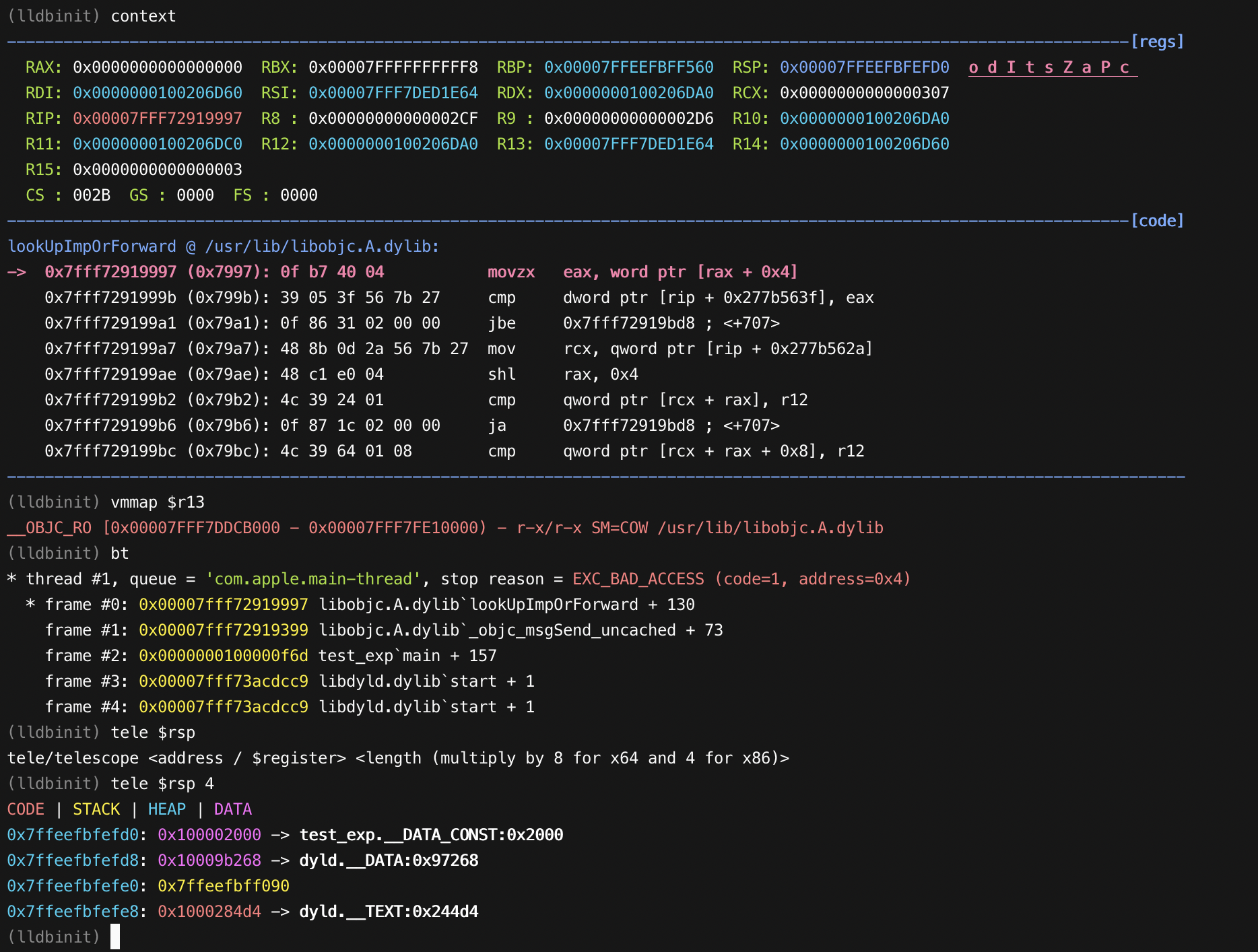 vmmap, tele