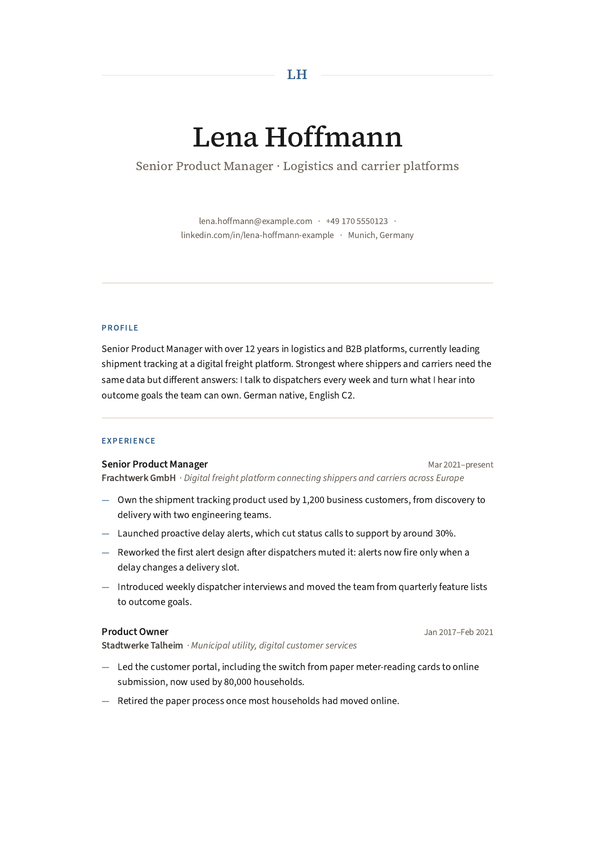 Example CV from the Apply Kit example set