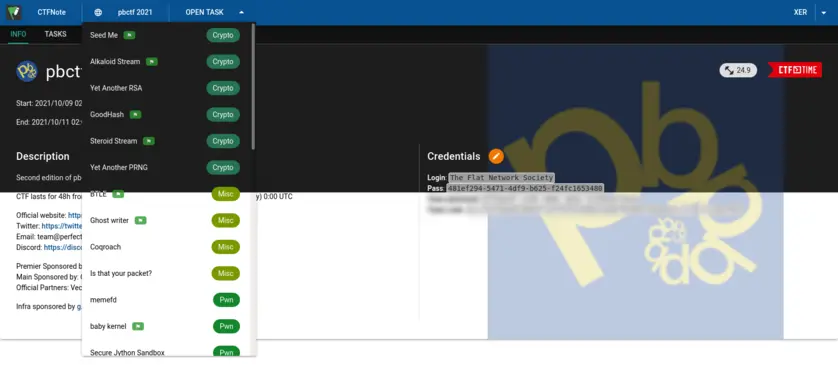 Screenshot of the CTF info
