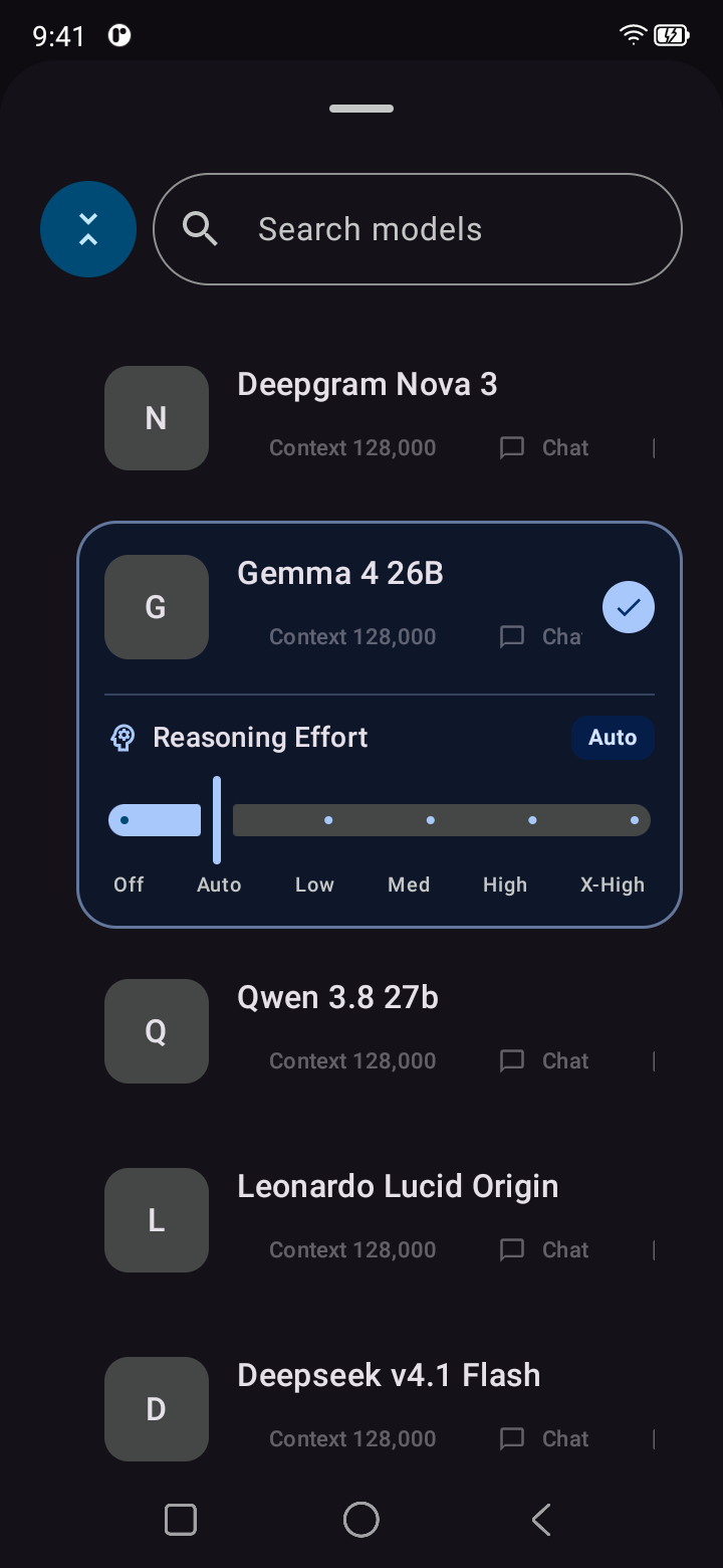 Model picker dark