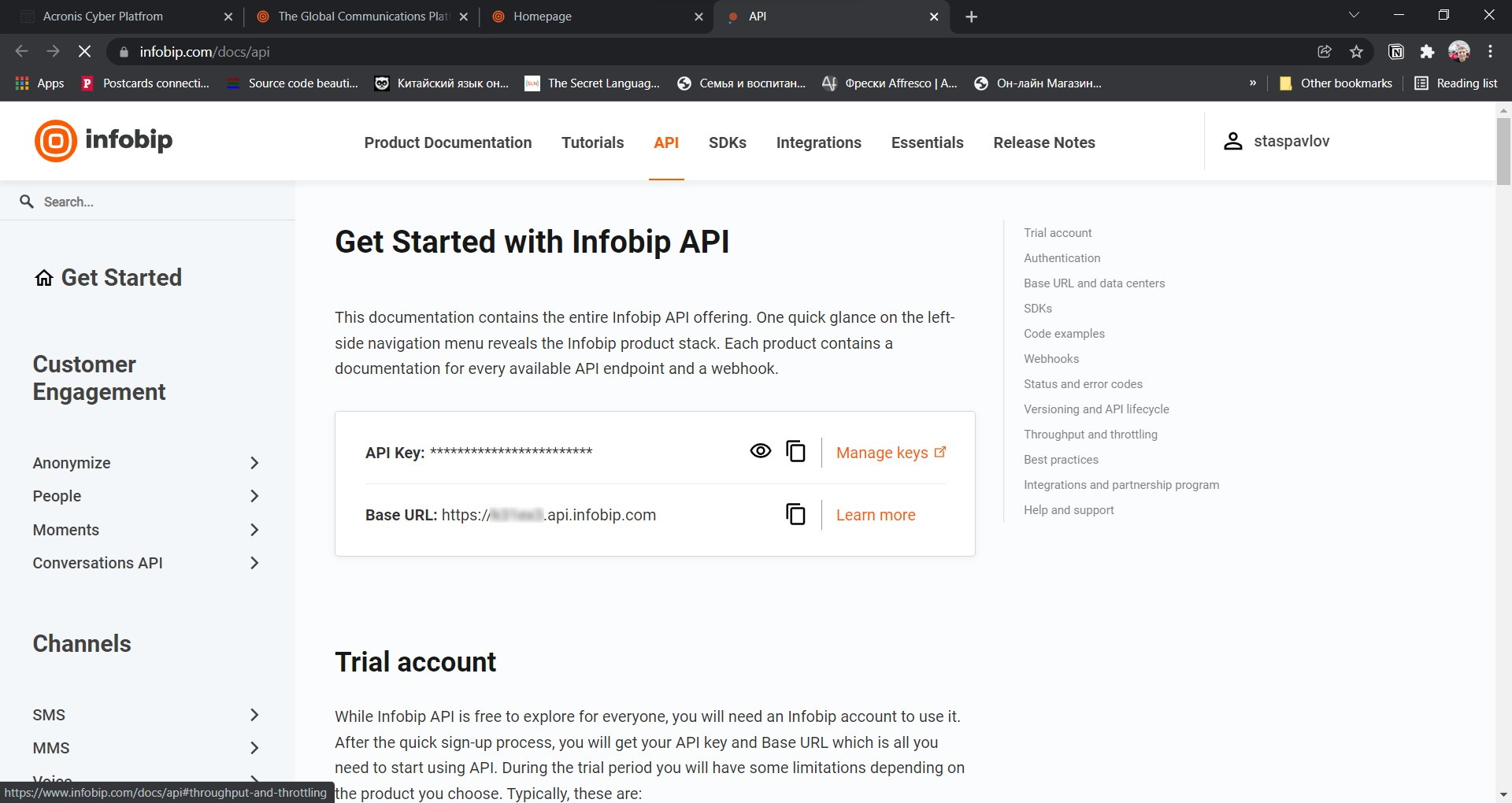 Infobip base URL and API Key