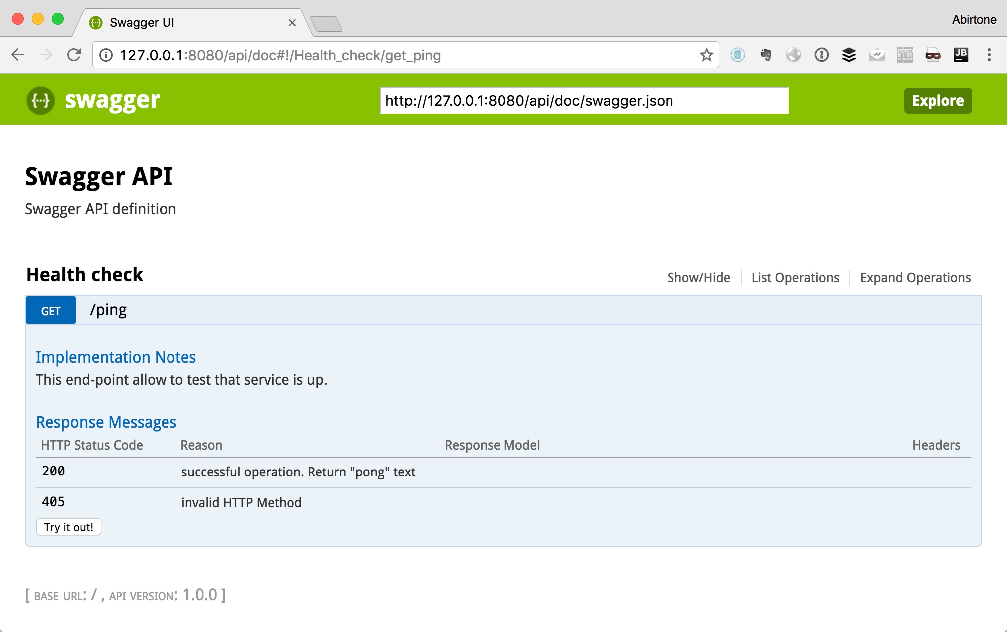 Swagger Ping Example