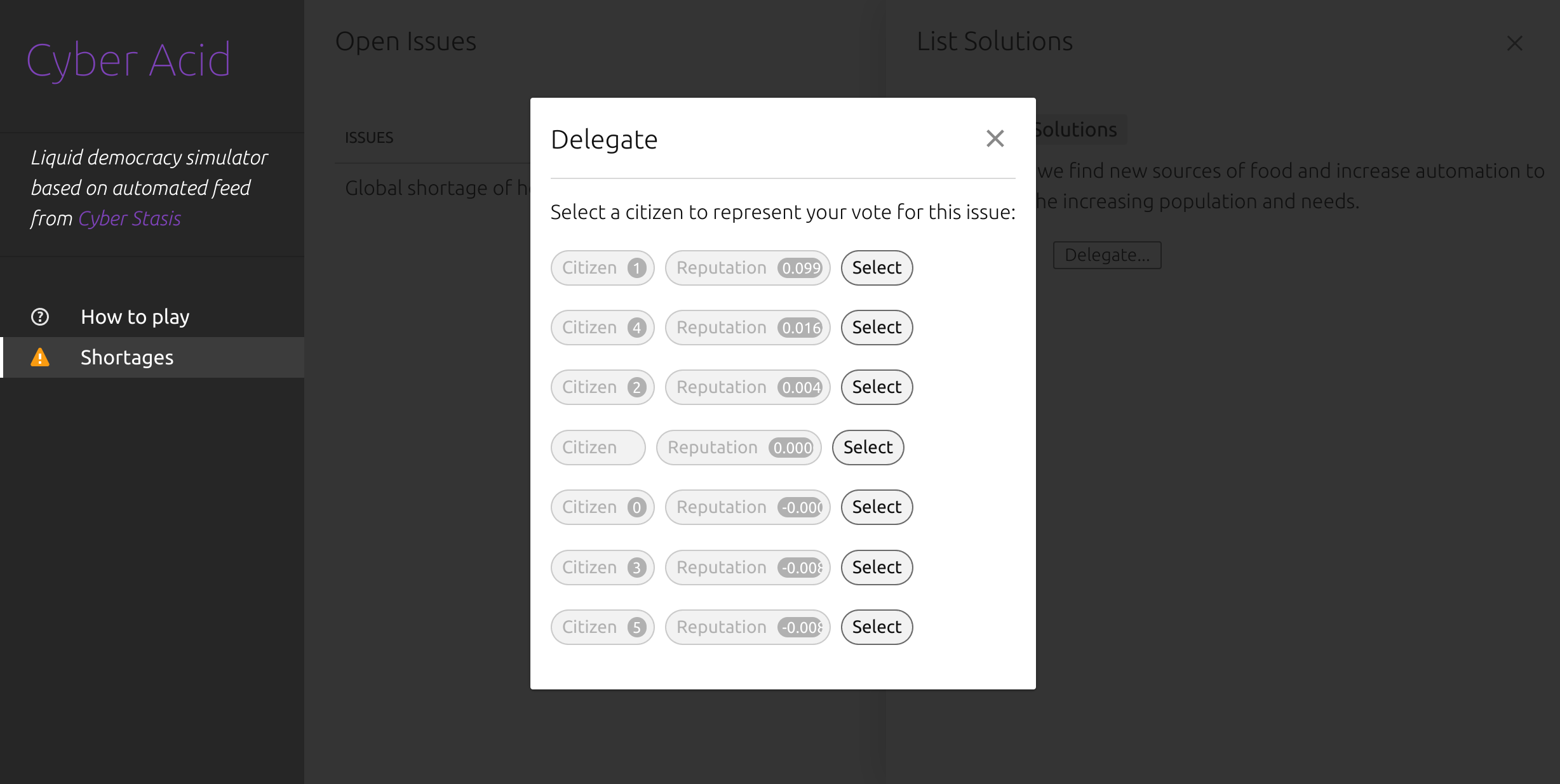 Screenshot of delegate vote