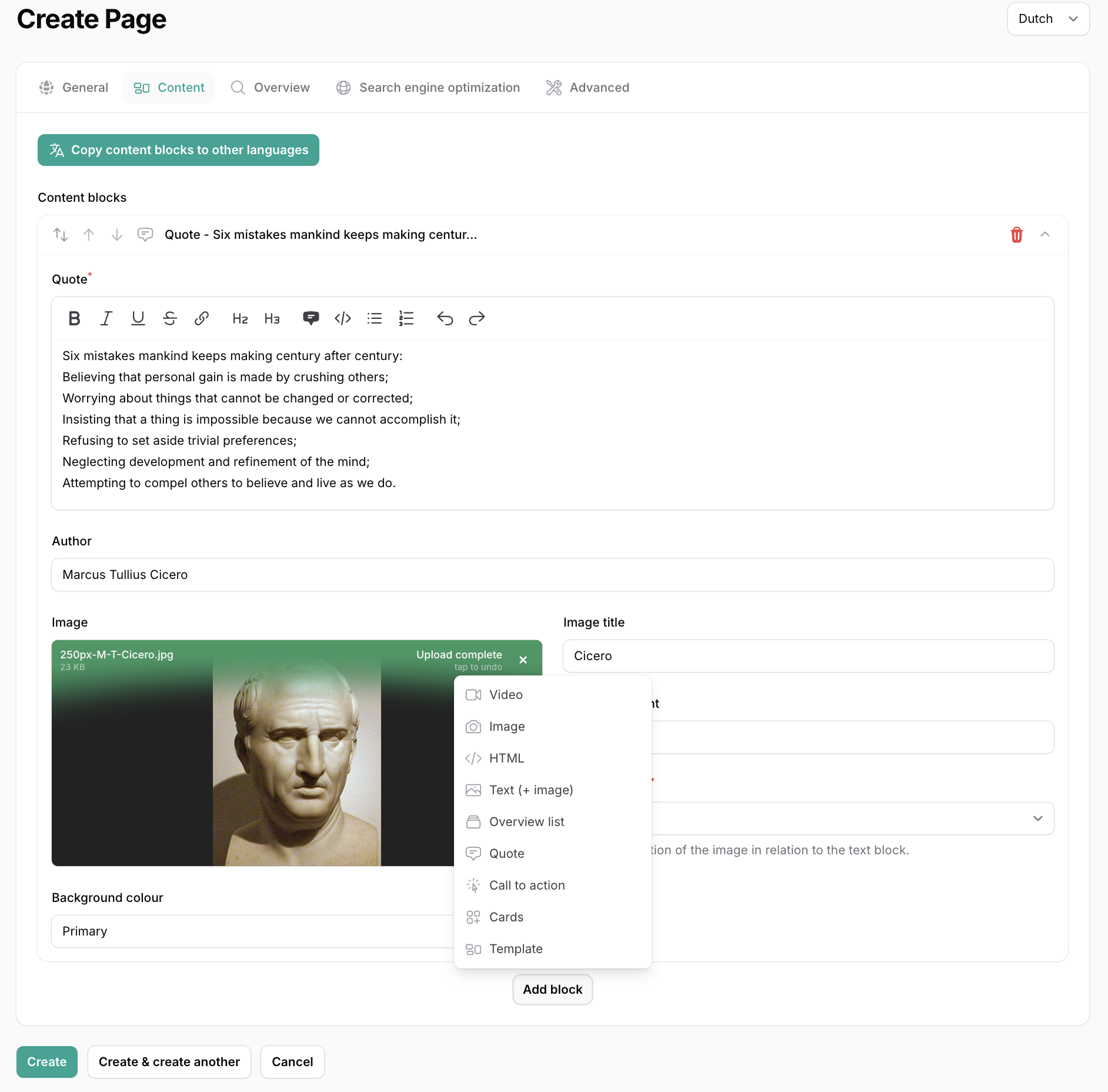 Page blocks screenshot