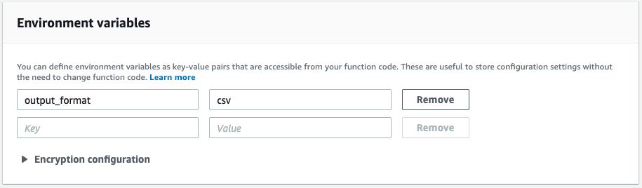 Lambda function properties in AWS Manamgement Console